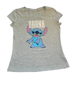 Disney Girls Gray Lilo & Stitch Ohana T-Shirt - Size Large  - Picture 1 of 3
