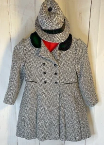 Kids Sz 5 Vintage F.W. Fisher & Co. Saks Fifth Ave. Blk & White Wool Coat 1006D4 - Picture 1 of 15