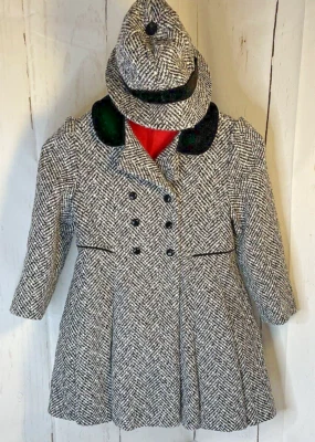 Kids Sz 5 Vintage F.W. Fisher & Co. Saks Fifth Ave. Blk & White Wool Coat 1006D4 - Image 1 of 4