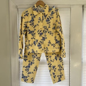 Giacca blazer Talbots 2 pezzi giallo blu floreale bottoni davanti denim taglia PS P10 - Foto 1 di 14