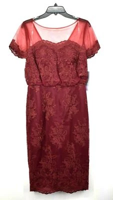 JS Collections Womens Lace Blouson Cocktail Dress Short Sleeves Bateau Neck Zip - Image 1 of 4