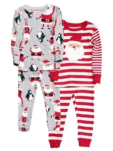 Carter's Infant Boys Gray Santa & Red Stripe Christmas Pajama Set 18M - Picture 1 of 2