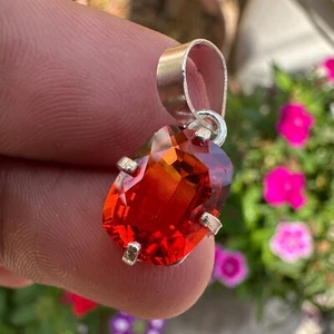 10 Ct NATURAL Certified Orange Serpentine Garnet Pendant In Solid 925 Silver - Picture 1 of 5
