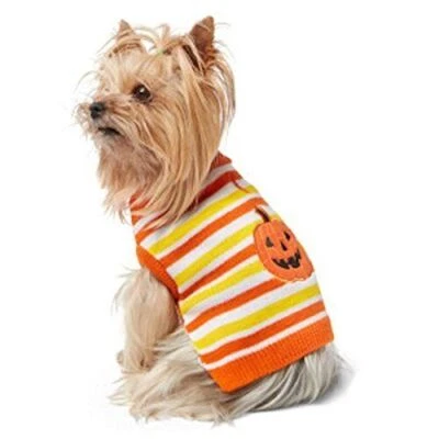 Martha Stewart Pumpkin Applique Stripe Dog Sweater Halloween Costume Outfit, Med - Image 1 of 4