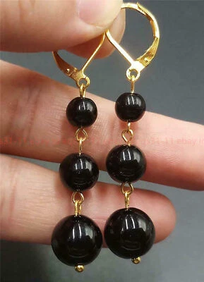 Pendiente colgante con patas redondas de piedras preciosas de ágata negra natural de 6-10 mm Foto 1 de 4