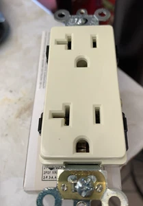 New Leviton Almond Decora INDUSTRIAL Outlet Duplex Receptacle 20A 16362-A Boxed - Picture 1 of 2