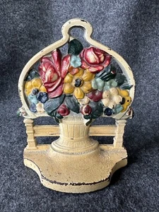 Vintage Gusseisen Türstopper gemischt Blumenkorb mit Zaun ~ 7 Zoll Groß ~ 1075 - Bild 1 von 21