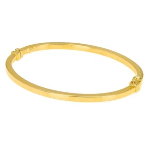 Italian 14k Yellow Gold Polished Flat Oval Hollow Tube Bangle Bracelet 7" 3mm - Picture 1 of 5