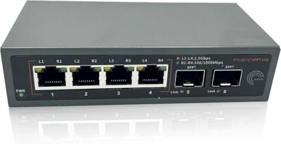 10G Fiber Optic Switch - 2 10GB SFP+ Ports, 4 Gigabit Ethernet Ports, Plug&Play - Image 1 of 4