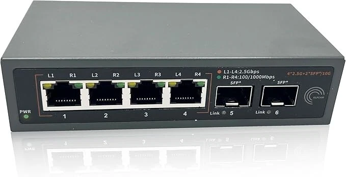 Switch 10G Fibre Optique–2 Ports SFP+ 10Gb, 4 Ports Gigabit Ethernet, Plug&Play - Immagine 1 di 4