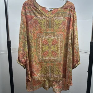 Rose + Olive Boho Tunika Bluse Damen 1X Mehrfarbig Paisley Fließend Top - Bild 1 von 2