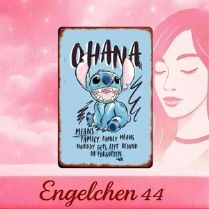 Cartel metálico vintage inspirado en Disney Stitch "OHANA" placa de chapa decoración - Imagen 1 de 2