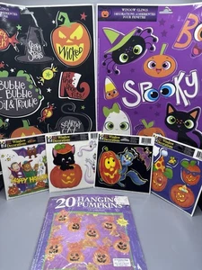 Vtg 90s Color Clings Window Decorations Halloween Witch Ghosts Pumpkin Bags - Picture 1 of 10