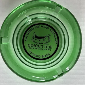 Vintage King’s Harbors Golden Hull Redondo Beach Ashtray Green Glass Ashtray - Picture 1 of 5