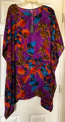 Echo Bold Floral Mariposa Caftán Traje de Baño Encubrimiento Camisa Vestido 100% Seda Nuevo Foto 1 de 4