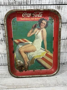 COMO ESTÁ Original 1939 COCA-COLA Trampolín Niña Traje de Baño Soda Publicidad BANDEJA - Imagen 1 de 24