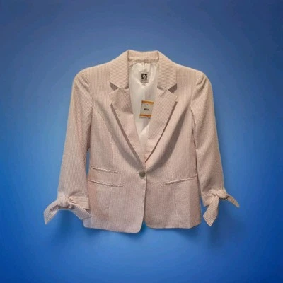 Chaqueta Blazer Anne Klein Seersucker Rosa Rubor Mangas Corbatas Pequeño Forro Blanco Foto 1 de 4