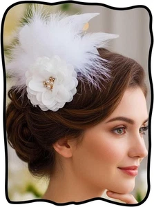 Yokawe 20er Jahre Flapper Feder Stirnband mit Perlen und Blumen, weiß Gatsby...  - Bild 1 von 9