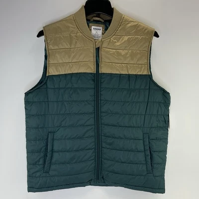 Sonoma Puffer Vest Green Beige Full Zip Mens Sz XL — 第 1/4 张图片