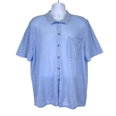 Camisa Alfani Mezcla de Lino Botón Frontal Azul Para Hombre Talla XL Ligera Informal Verano Foto 1 de 4