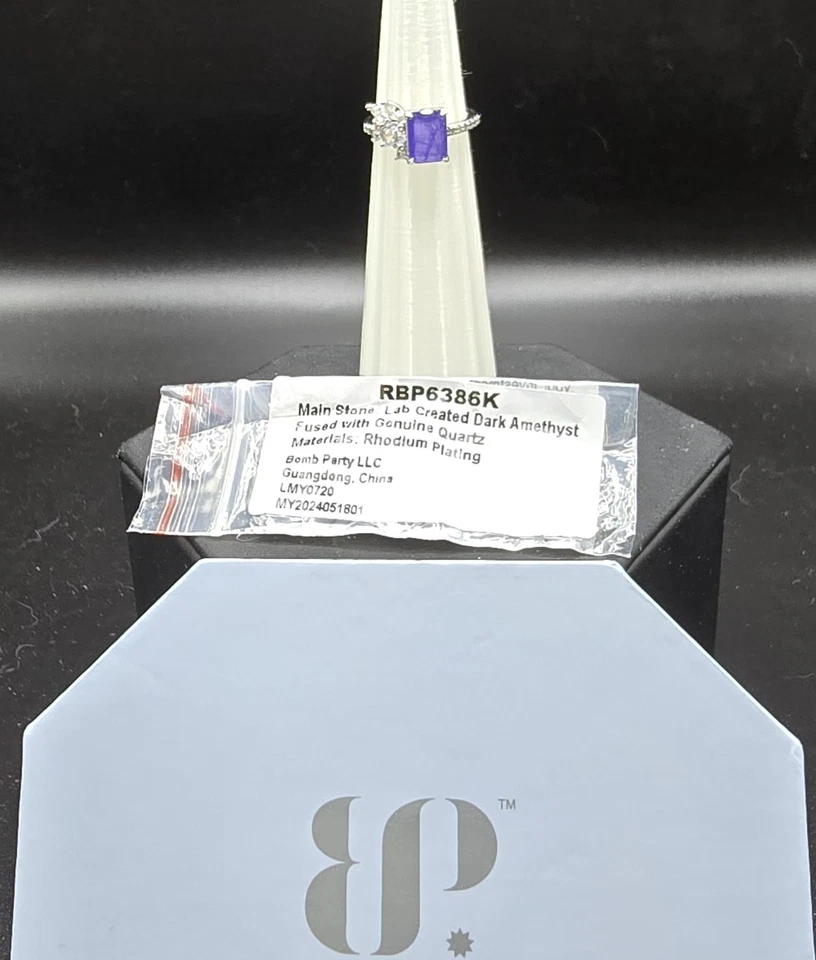 Bomb Party Ring Kids Size RBP6386K Dark Amethyst with Quartz Rhodium Adjustable - Image 1 of 1