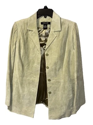 Chaqueta Blazer Parisian Signature Vintage Cuero Gamuza Verde 2 Bolsillos Mediana Foto 1 de 4
