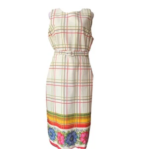 J.Crew Dress 10 Tall Ivory Multicolor Floral Border Belt Lined Office - Picture 1 of 8