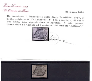 Pontificio 3 c. grigio rosa n. 14 ottimo esemplare con grandi margini - Picture 1 of 1