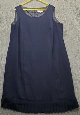 Vestido Danny & Nicole Shift para mujer 20WP azul marino forrado a lunares dobladillo plisado cremallera trasera Foto 1 de 4