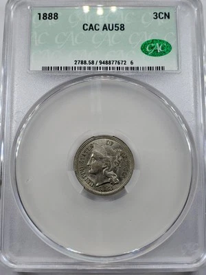 1888 3cn (Three Cent Nickel) CACG AU-58  - Image 1 of 4