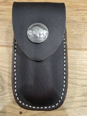 Buck 112 custom leather knife sheath. Brown. Buffalo Nickel. Sheath only - Image 1 of 4