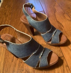 Lucky Brand Blue Jean America Größe 6 blaue Denim Riemen Schuhe Sandalen mit Absatz - Bild 1 von 5