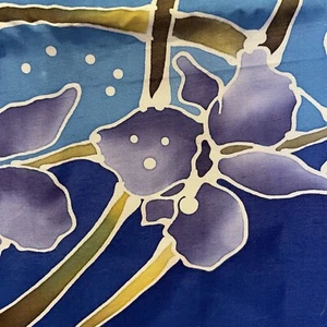 Vintage Blue Orchid Flowers Scarf Floral 32” X 36” - Picture 1 of 7