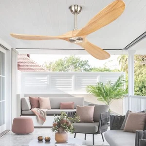 60inch Outdoor Indoor Solid Wood Ceiling Fan No Light W/Remote for Bedroom Patio - Picture 1 of 9