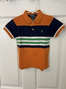 Ralph Lauren Polo Toddler Boys Size 24M Orange Navy Stripe Short Sleeve Shirt - Picture 1 of 4