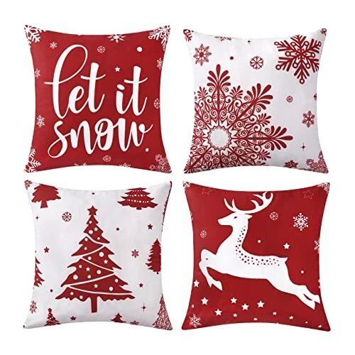  Christmas Decorations Velvet Pillow Covers 18x18 Inch Set of 18 x 18-Inch Red - Image 1 of 4