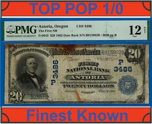 1902 $20 National Currency PMG 12 top pop 1/0 finest Astoria, Oregon CH# 3486 - Picture 1 of 4
