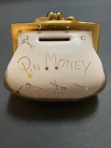 Vintage Lefton Porzellan Pin Geld Geldbörse Bank Roségoldrand Sparschwein - Bild 1 von 12