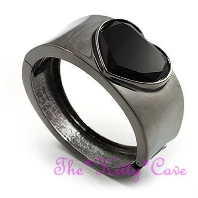 Brazalete Brazalete Brazalete Dramático Tono Negro Cristal Facetado Amor Corazón Bisagras Cóncavo Foto 1 de 4