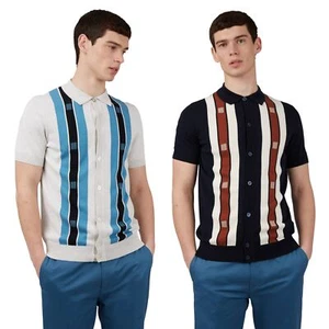 Ben Sherman Mens Knitted Button Through Mod Polo Shirt - Short Sleeved - Picture 1 of 16