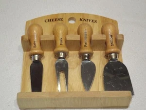 KÄSE SCHNEIDEN HOLZ SERVIER SET - SIEHE FOTOS BRIE PARMESAN STILTON GABEL - Bild 1 von 3