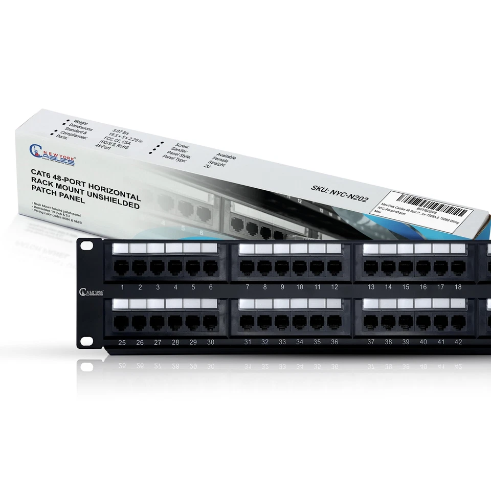 48 Port Patch Panel Cat6 2U Rack & Wall Mount Ethernet UTP Keystone Patch Panel - Image 1 of 4