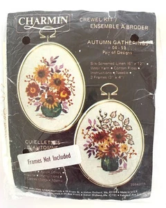 NIP Charmin Crewel Embroidery Kit AUTUMN GATHERING Pair of Designs 3" x 4" - Picture 1 of 2