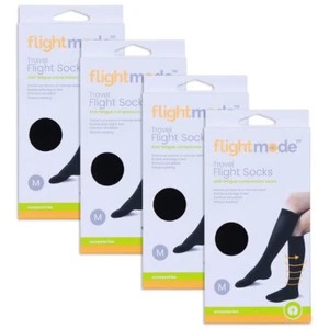 4x Flightmode Unisex 10-12.5cm Polyester Cotton Anti-Swelling Flight Socks M BLK - Picture 1 of 2