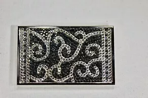 Silver Scrolls Business Card Holder Metal Case w Swarovski Crystal Crystallized - Picture 1 of 10