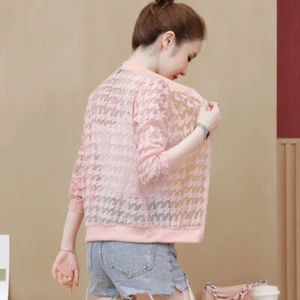 Damen Sonnenschutz Jacke Spitze Ausschnitt Mantel Hundezahn Strickjacke Bluse IN - Picture 1 of 14
