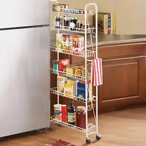 6-Tier Slim Rolling Storage Racks Shelves White Metal Pantry Shelf Utility Cart - Picture 1 of 9