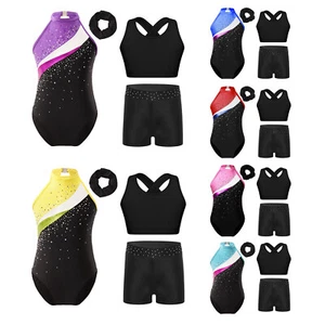 Kids Girls Outfit Sleeveless Dancewear Athletic Bodysuit Figure Ice Skating Gym - Picture 1 of 82