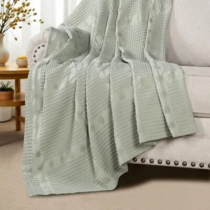 Mai Waffle Weave Geometric Honeycomb Soft Textured Cotton Blanket Or Throw - Picture 1 of 37