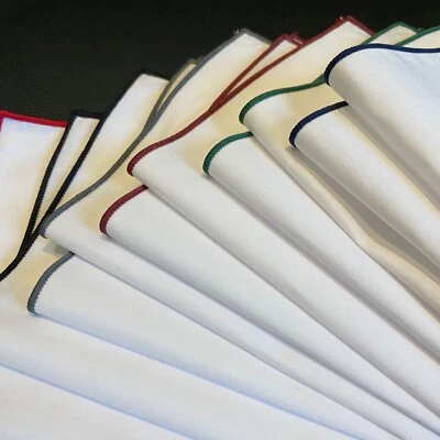 NEW - 12 White Pocket Squares - Colored Edges, Great Groomsmen Gift - Image 1 of 4